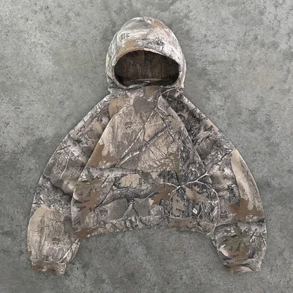 Y2K Retro Camo Graphic Oversized Zip Hoodie