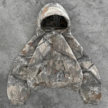 Y2K Retro Camo Graphic Oversized Zip Hoodie