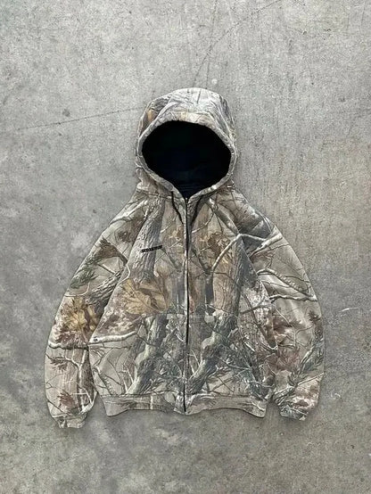 Y2K Retro Camo Graphic Oversized Zip Hoodie