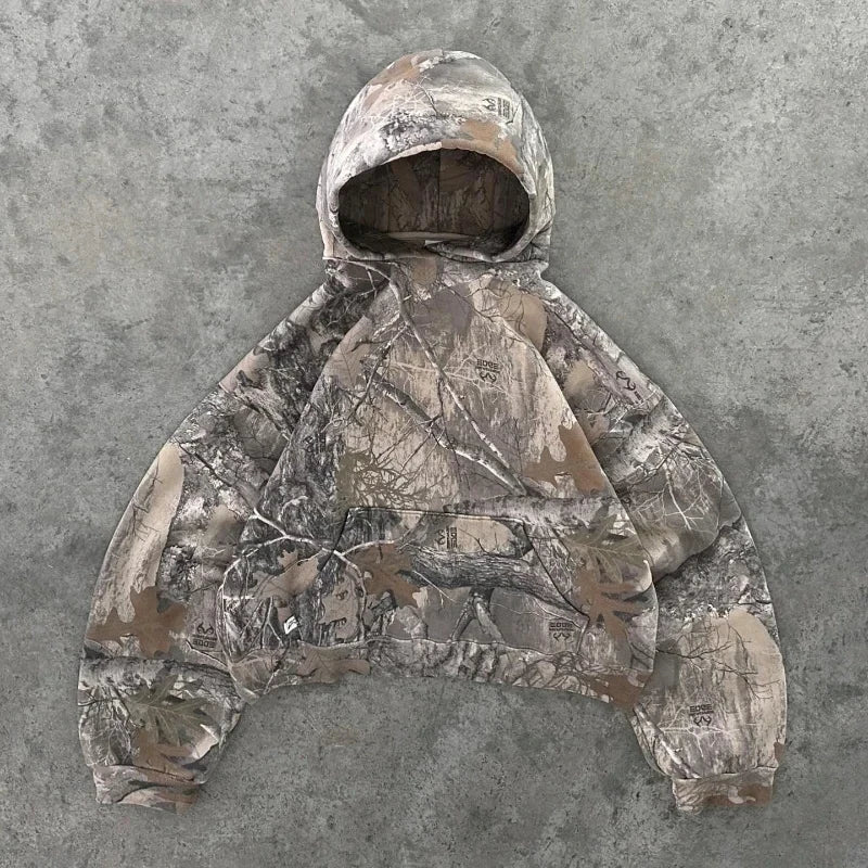 Y2K Retro Camo Graphic Oversized Zip Hoodie