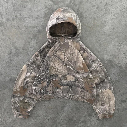 Y2K Retro Camo Graphic Oversized Zip Hoodie