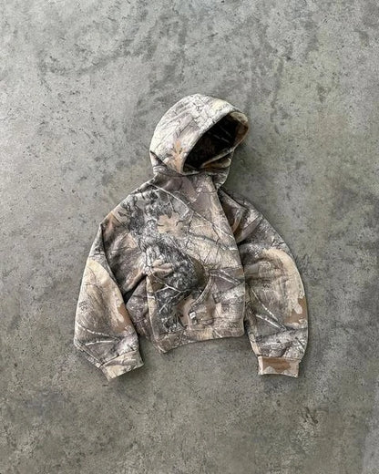 Y2K Retro Camo Graphic Oversized Zip Hoodie