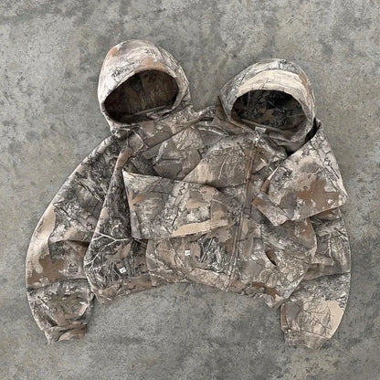 Y2K Retro Camo Graphic Oversized Zip Hoodie